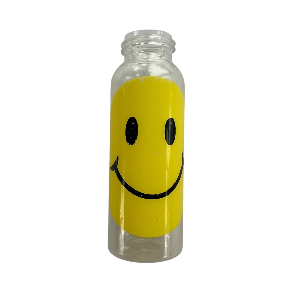 Vintage M.F.C. 1997 Yellow Smiley Face Clear Plastic Baby Bottle 9 oz. Or 250 ml